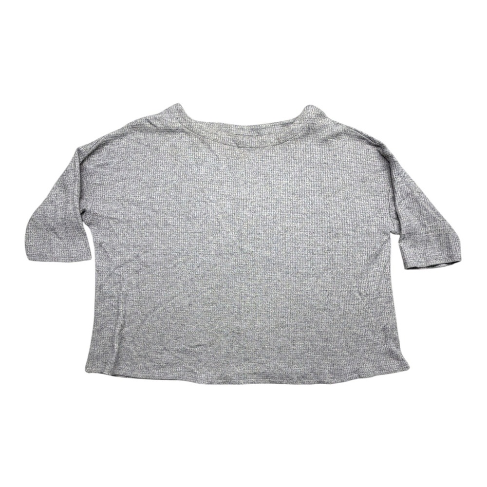 J. Jill Wearever Gray Ribbed Knit Boat Neck Boxy Top XL Petite Elbow Sleeve